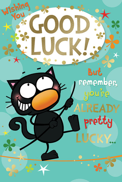 Black Cat Design Good Luck Witty Words Card