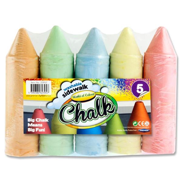 Pack of 5 9cm Jumbo Coloured Sidewalk Chalk by World of Colour