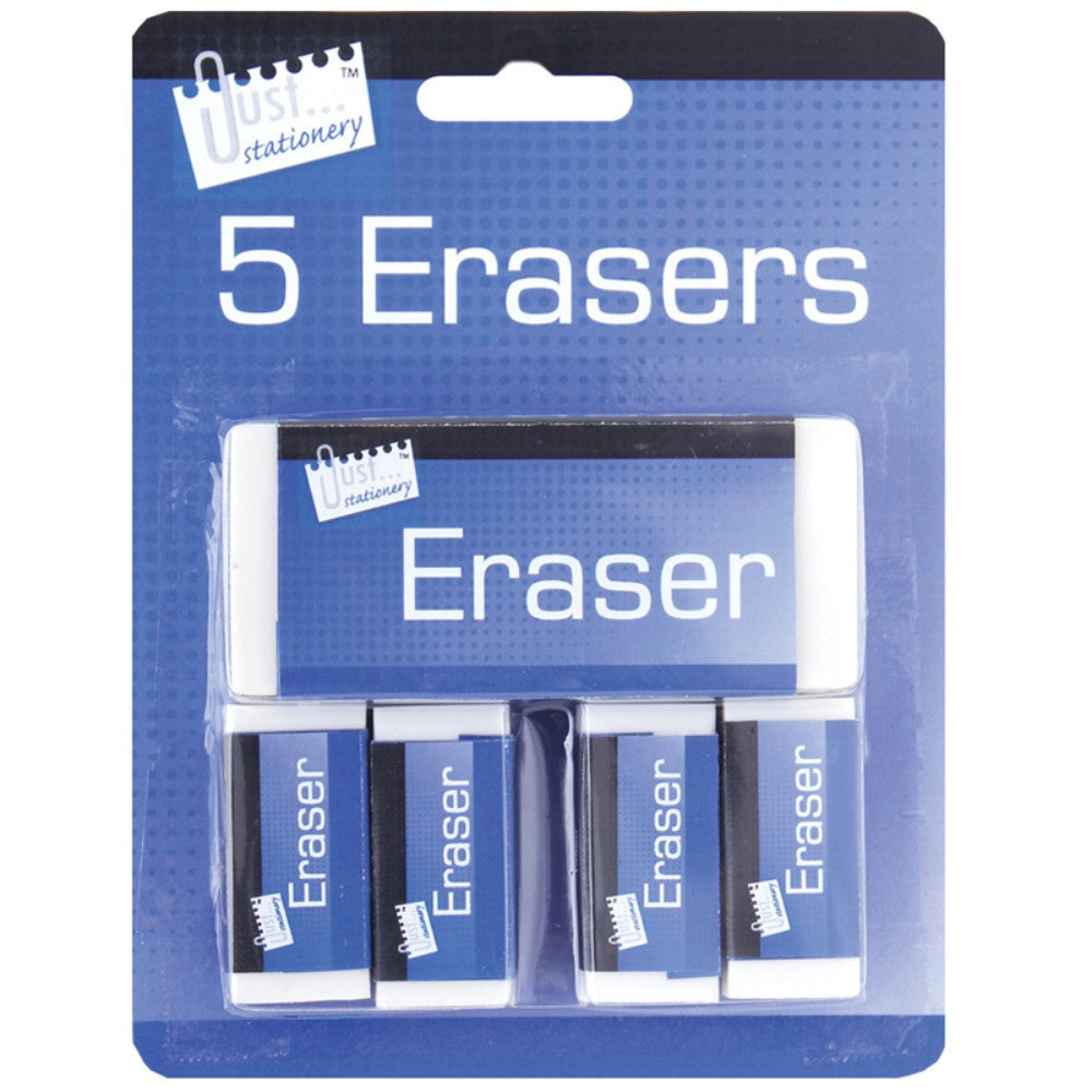 5 Pack White Erasers 4 x sm 1 x lg.