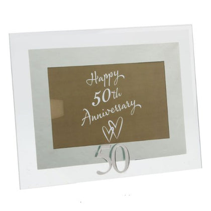 50th Golden Anniversary Glass Mirror Motif Photo Frame
