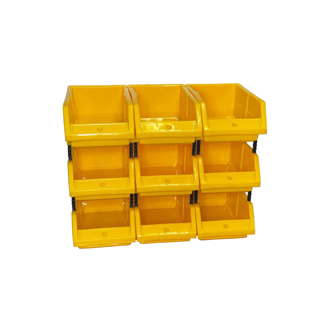 Set of 30 Stackable Yellow Storage Pick Bin with Riser Stands 325x210x130mm