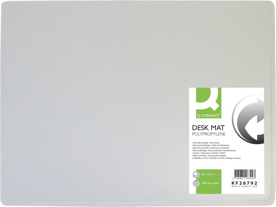 40x53cm Q-Connect Polypropylene Clear Desk Mat With Non-Slip Surface