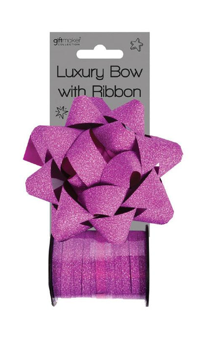 Hot Pink Glitter Bow And Ribbon Spool Christmas Decoration