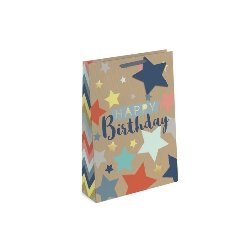 Pack of 12 Kraft Effect Medium Birthday Gift Bags