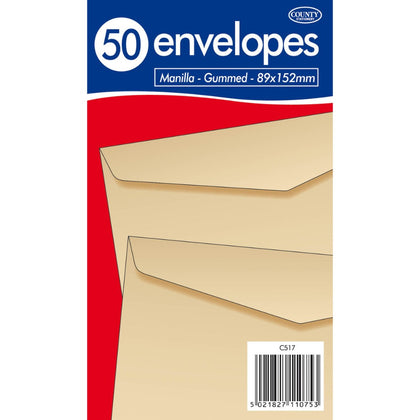 Pack of 50 89x152mm Gummed Manilla Envelopes