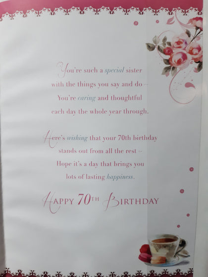 Happy 70th Birthday Sister Tea Time Design Celebrity Style Card