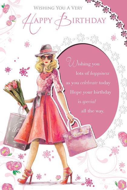 Wishing You A Very Happy Birthday Lady Design Open Female Celebrity Style Card