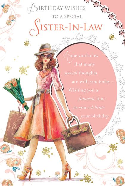 Birthday Wishes To A Special Sister In Law Lady Design Celebrity Style Card