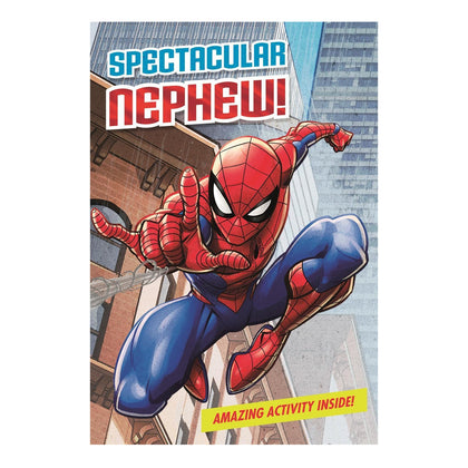 Spectacular Nephew Marvel Spiderman Design Birthday Card with Amazing Activity Inside