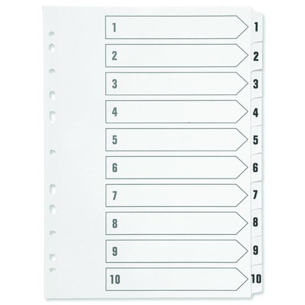 A4 White 1-10 Multi-Punched Reinforced Board Clear Tab Index