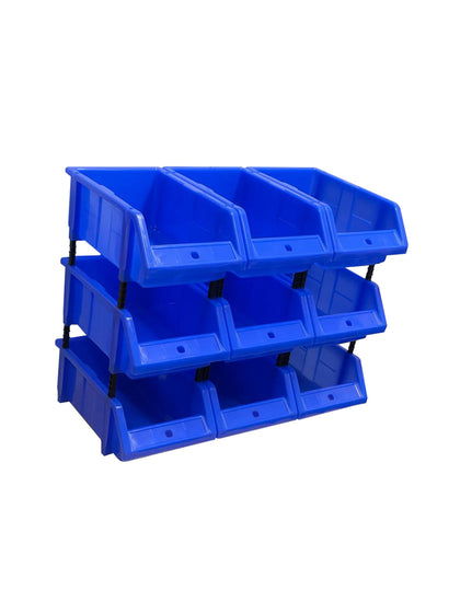 Set of 30 Stackable Blue Storage Pick Bin with Riser Stands 325x210x130mm