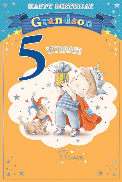Today You're 5 Little Boy and Bear Design Grandson Candy Club Birthday Card