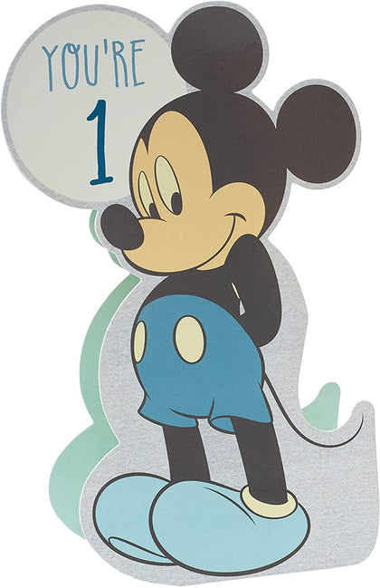 You're 1 Disney Mickey Mouse Die Cut Design Baby Boy Birthday Card