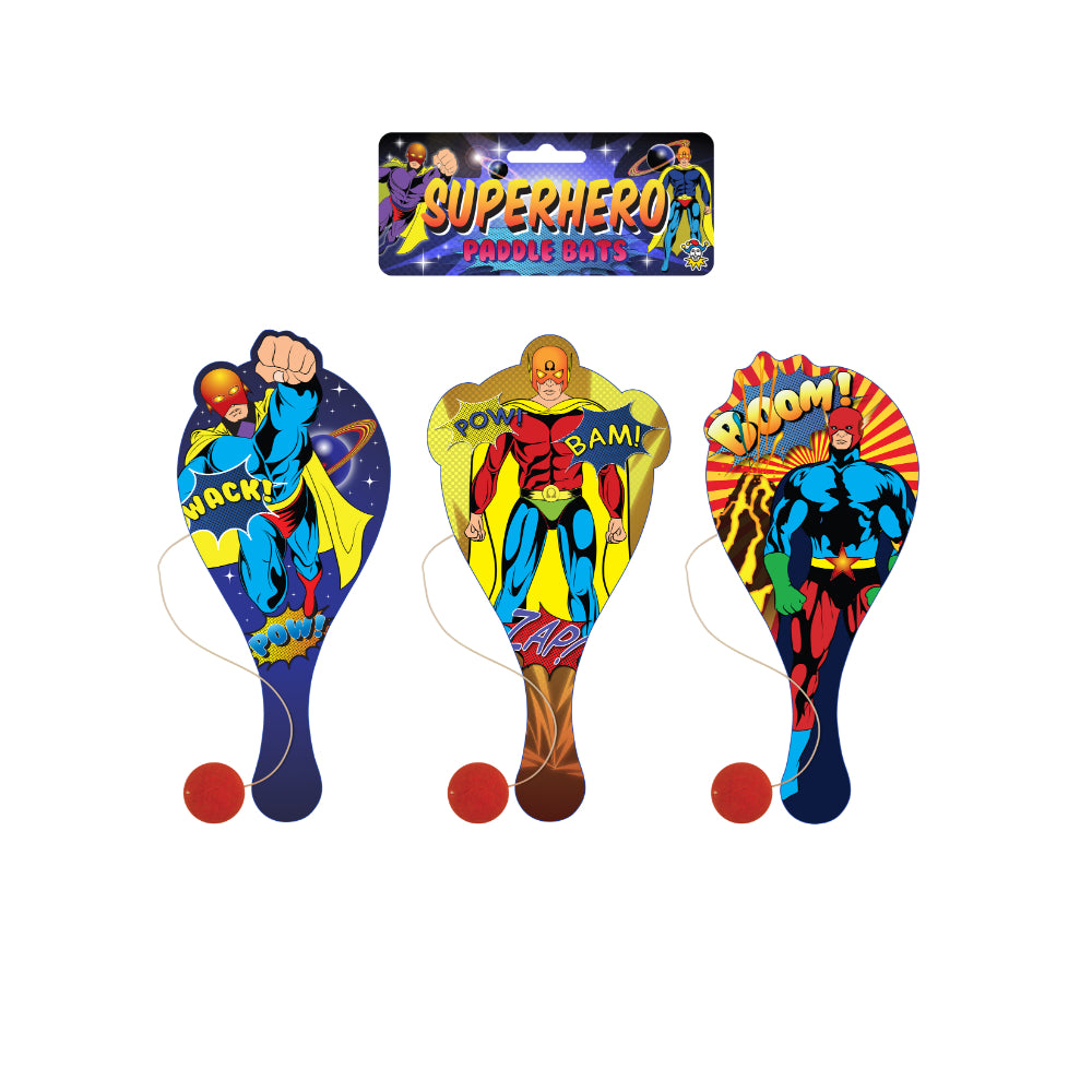 Superhero Wooden Paddle Bat and Ball Game Choice Wholesale