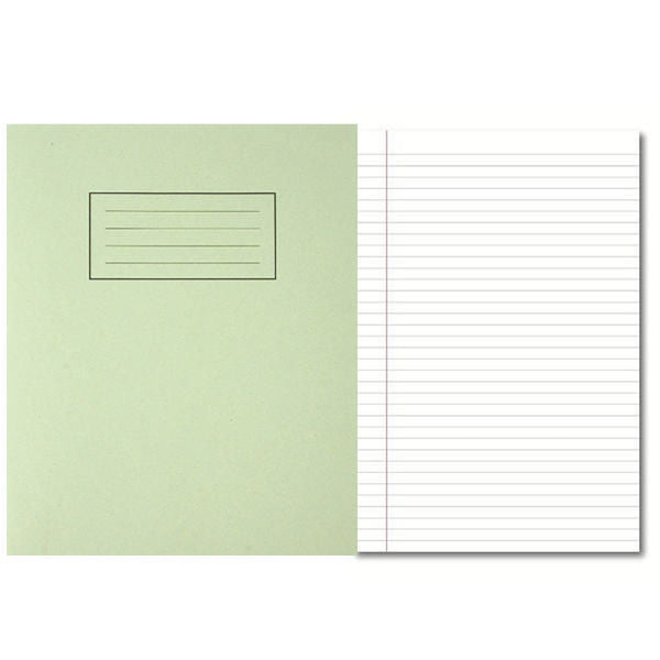Pack of 100 229x178mm Green Exercise Books 80 Pages - Feint Ruled with Margin