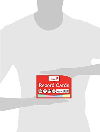 Pack of 100 Silvine Ruled Record Cards 152x101mm - Assorted Colours