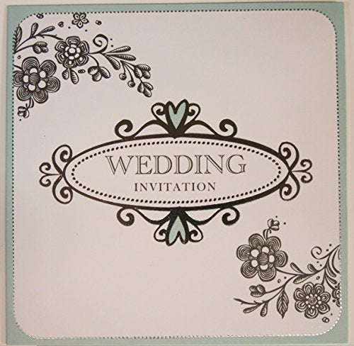 Wedding Invites Silver foil turquoise aqua heart design - pack of 6 cards and envelopes