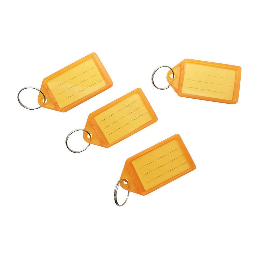 Pack of 50 Large Orange Identity Tag Key Rings - Sliding Fob Keyrings Coloured