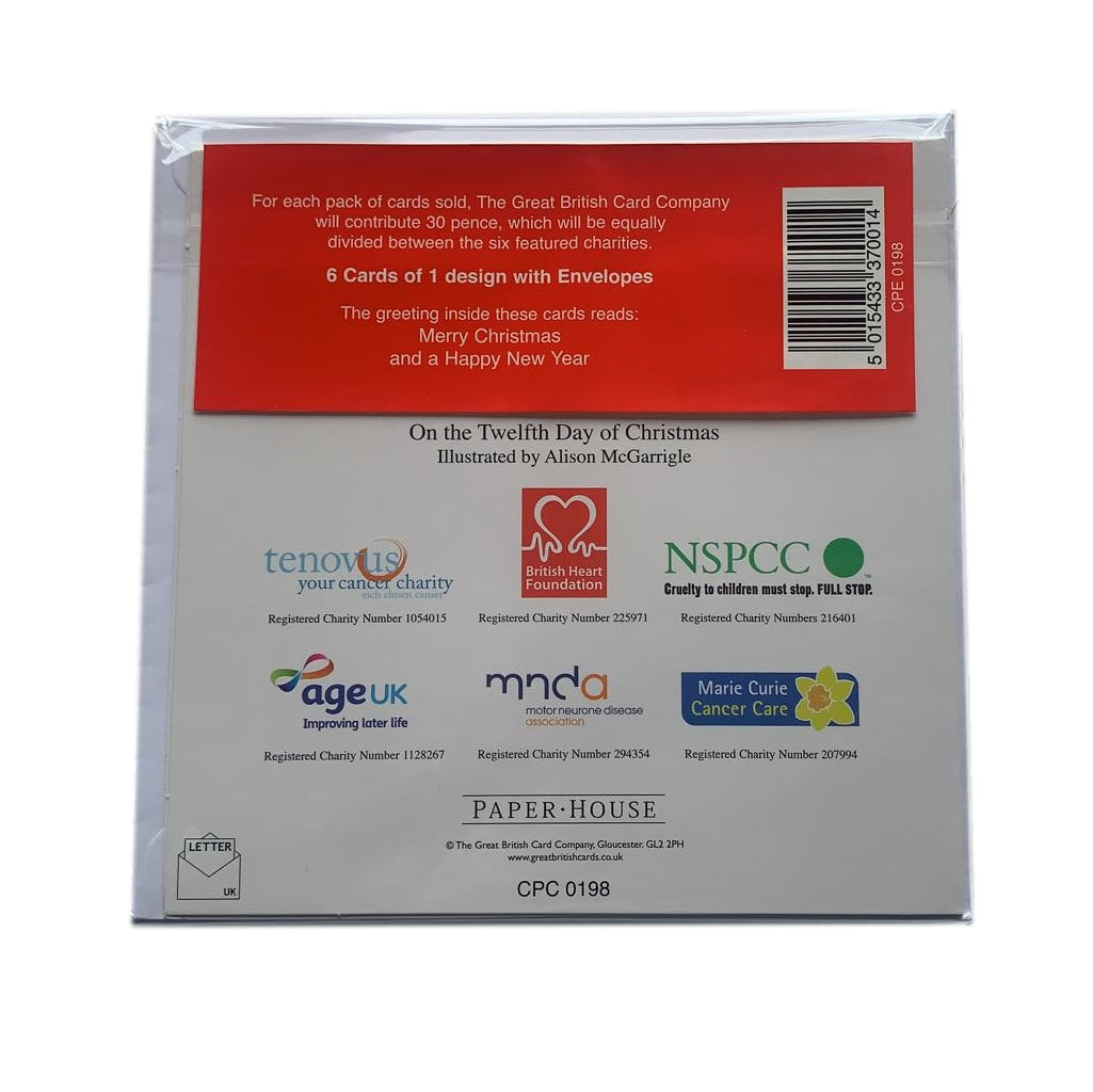 Pack of 6 'Twelfth Day of Christmas' Design Charity Christmas Cards
