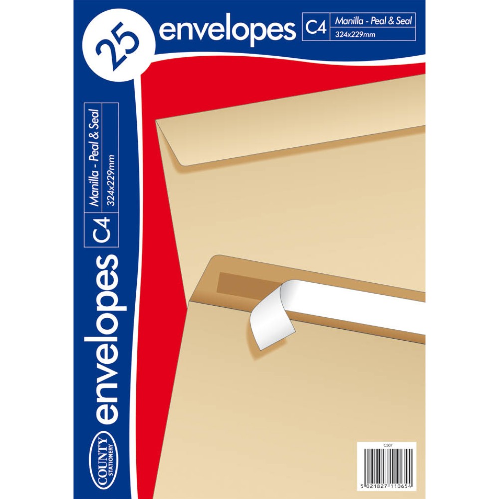 Pack of 25 C4 Peel & Seal Manilla Envelopes