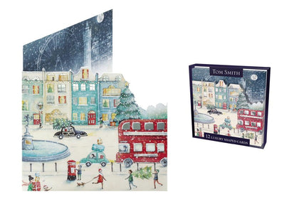 Pack of 12 Luxury City Scene Die Cut Design Christmas Greeting Cards