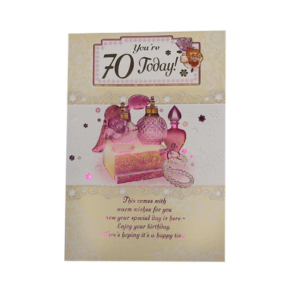 You Are 70 Today Perfumes Design Open Female Birthday Card