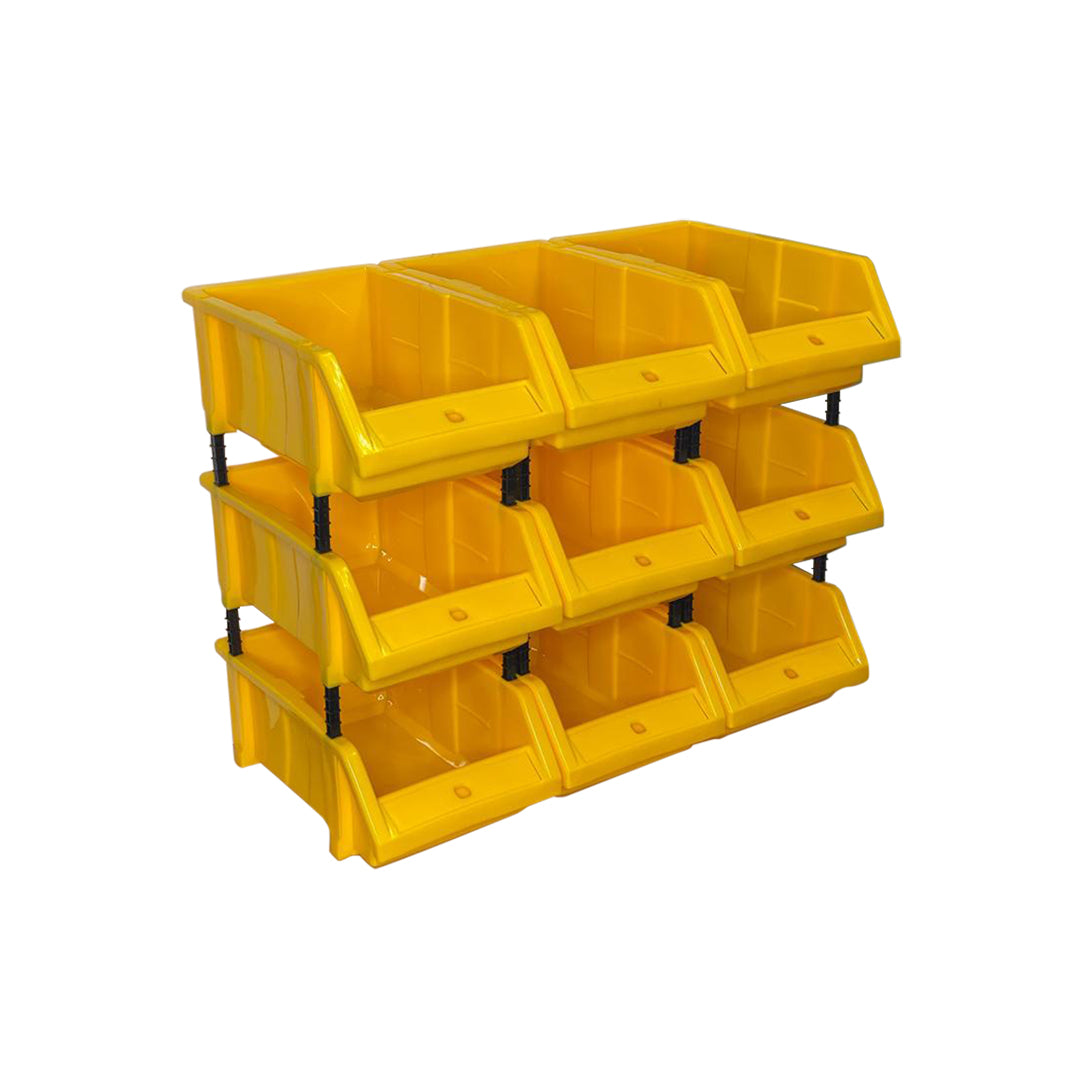 Set of 30 Stackable Yellow Storage Pick Bin with Riser Stands 325x210x130mm