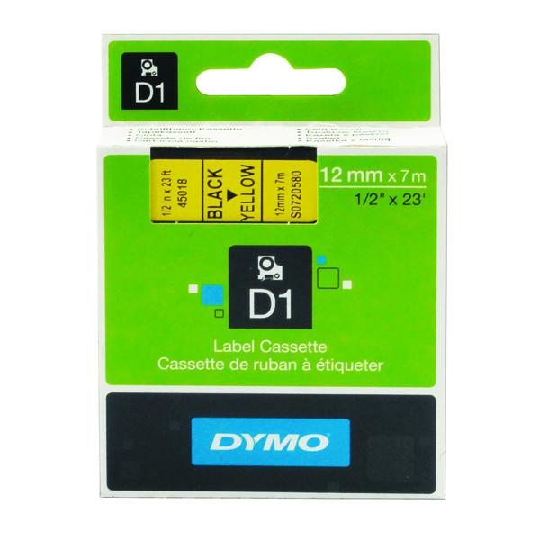 Dymo 45018 D1 LabelMaker Tape 12mm x 7m Black on Yellow S0720580