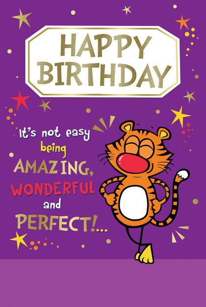 Cute Tiger Design Open Birthday Witty Words Card