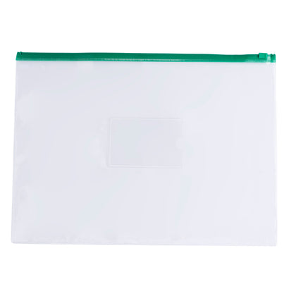 Pack of 12 A4 Clear Zippy Bags with Green Zip