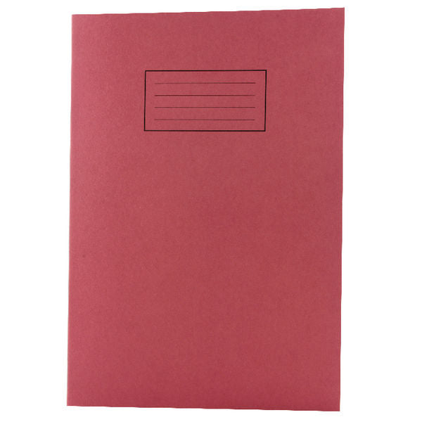 Pack of 100 A4 Red Exercise Books 80 Pages - Feint Ruled with Margin