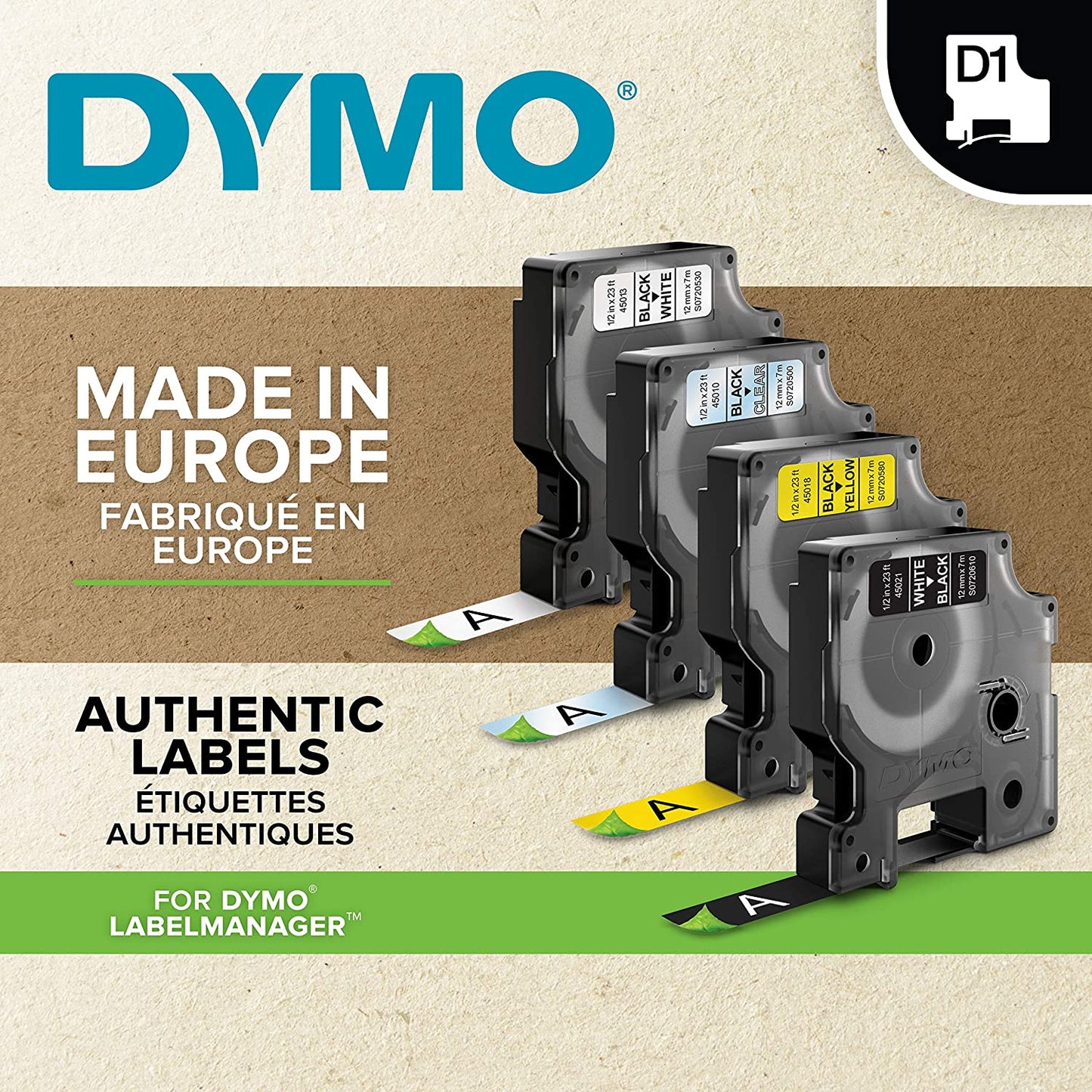 Dymo 45018 D1 LabelMaker Tape 12mm x 7m Black on Yellow S0720580
