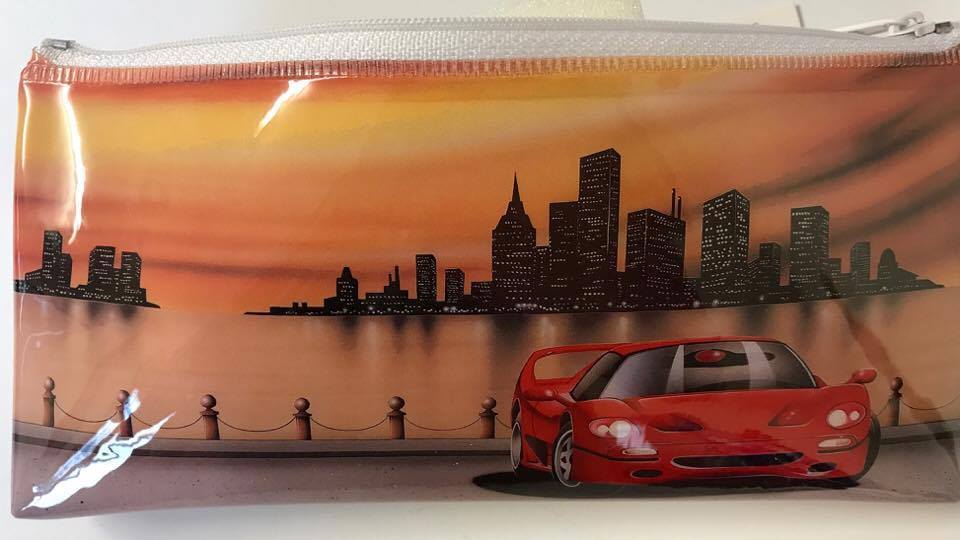 Soft Padded Feel Retro Red Car Pencil Case