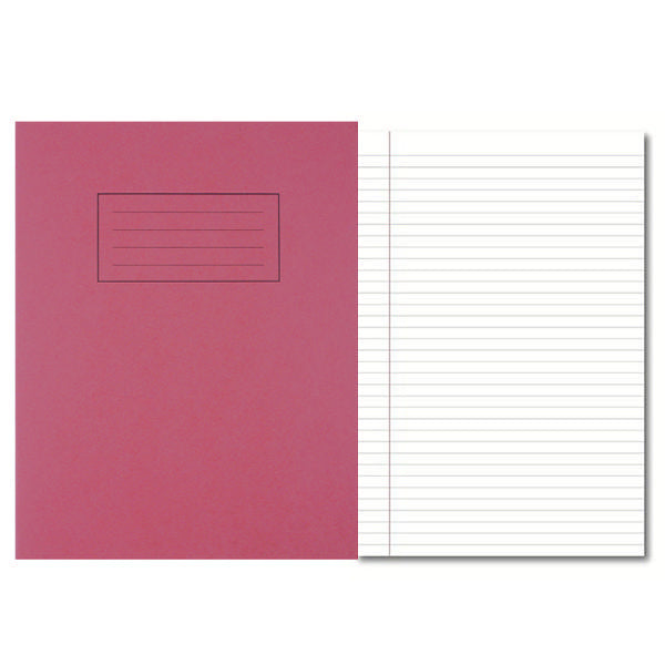 Pack of 100 229x178mm Red Exercise Books 80 Pages - Feint Ruled with Margin