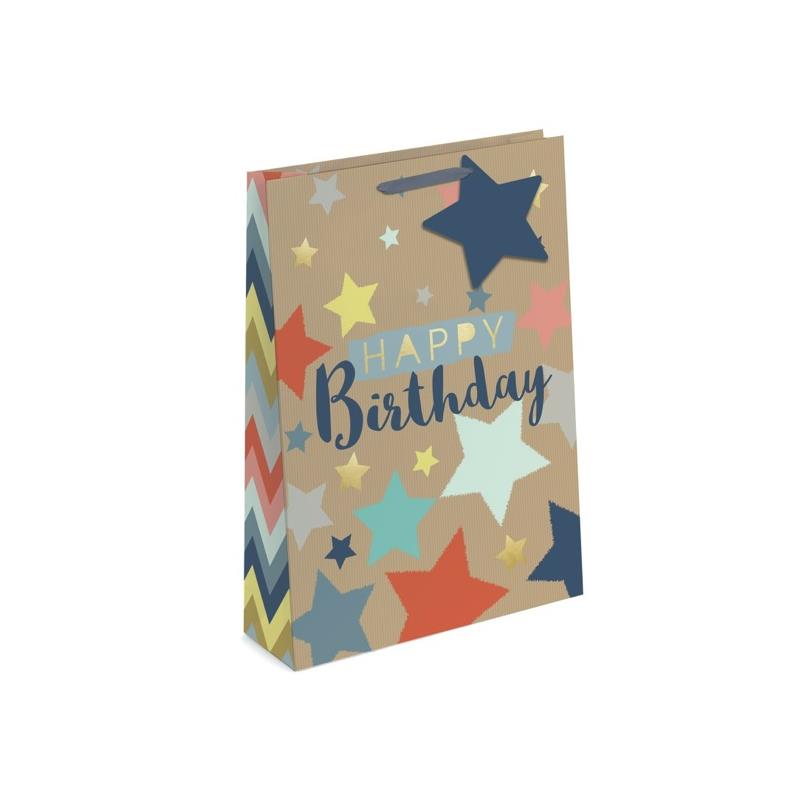 Pack of 12 Kraft Effect Large Birthday Gift Bags