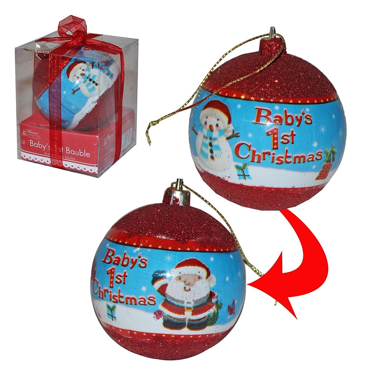 Baby's 1st Christmas Bauble With Red Glitter