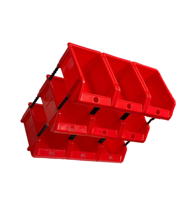 Set of 30 Stackable Red Storage Pick Bins with Riser Stands 170x118x75mm