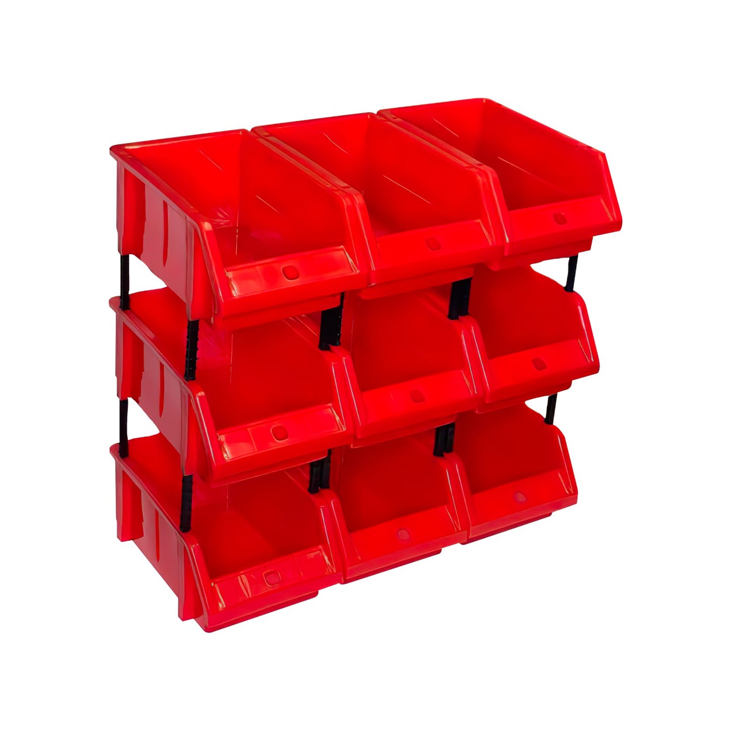 Set of 30 Stackable Red Storage Pick Bin with Riser Stands 245x158x108mm