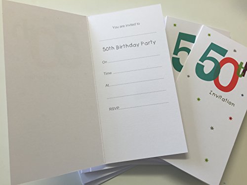 50th Birthday Party Invitations by Carlton Cards (Pack of 8 White Invites)