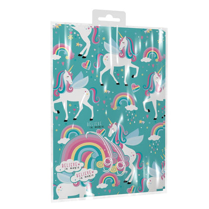 Pack of 2 Sheets of Girl Unicorn Design Birthday Gift Wrapping Paper with Tags