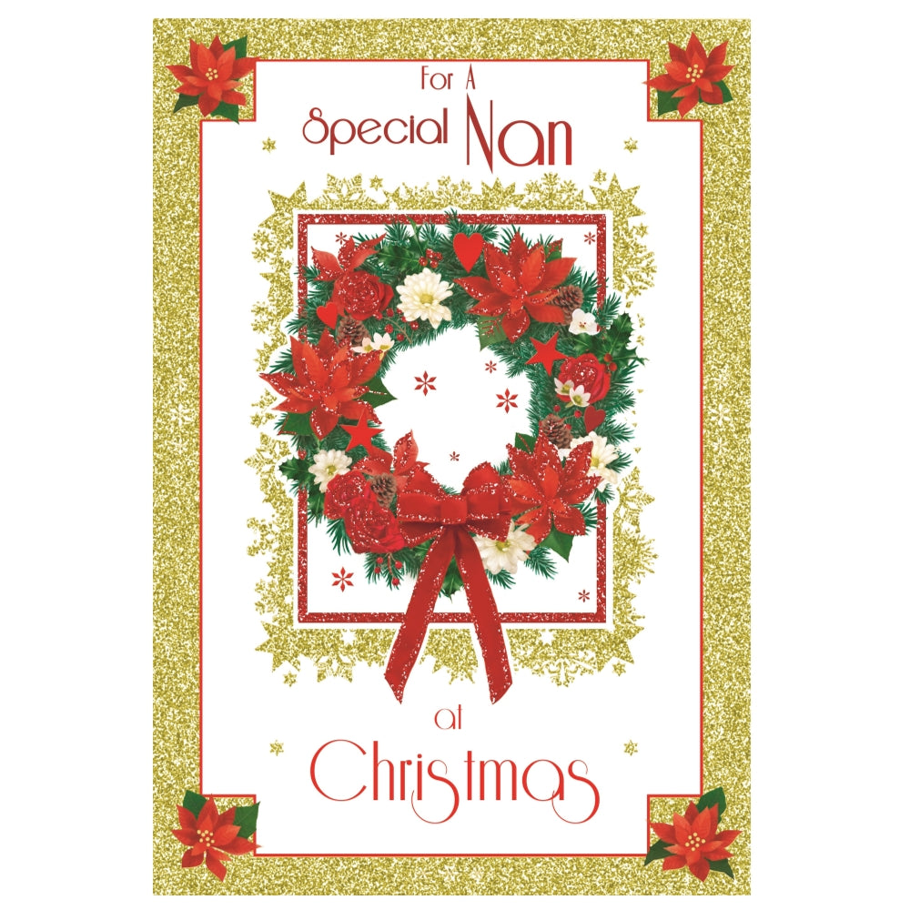 For a Special Nan Poinsettia Wreath Design Christmas Card