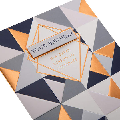 General birthday Card Geometric Foiled Design with 3D Tag