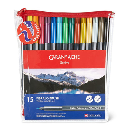 Pack of 15 Caran D'ache Fibralo Brush Water-soluble ink Fibre Colour Pens