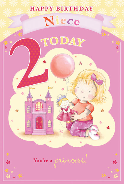 Niece 2 Today Little Girl with princess Candy Club Birthday Card