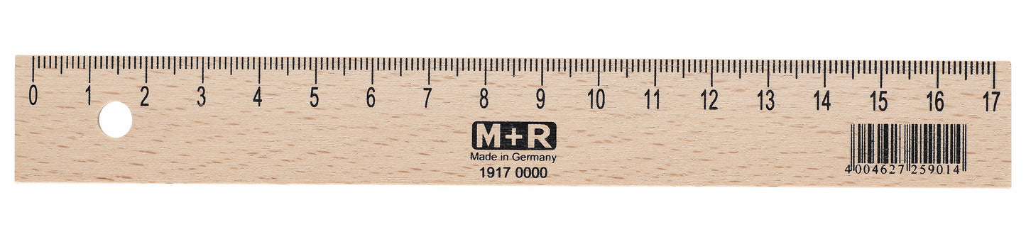 17cm Natural Beechwood Ruler With metal Insert