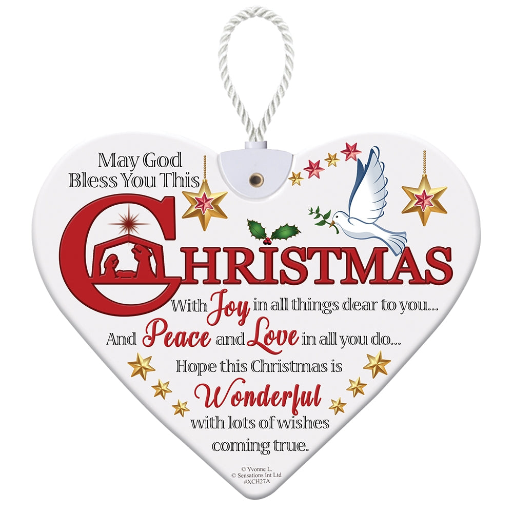 May God Bless You This Christmas Heart Shaped Hanging Plaque