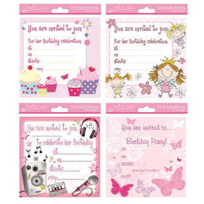 16 Party Invitation Cards Girl