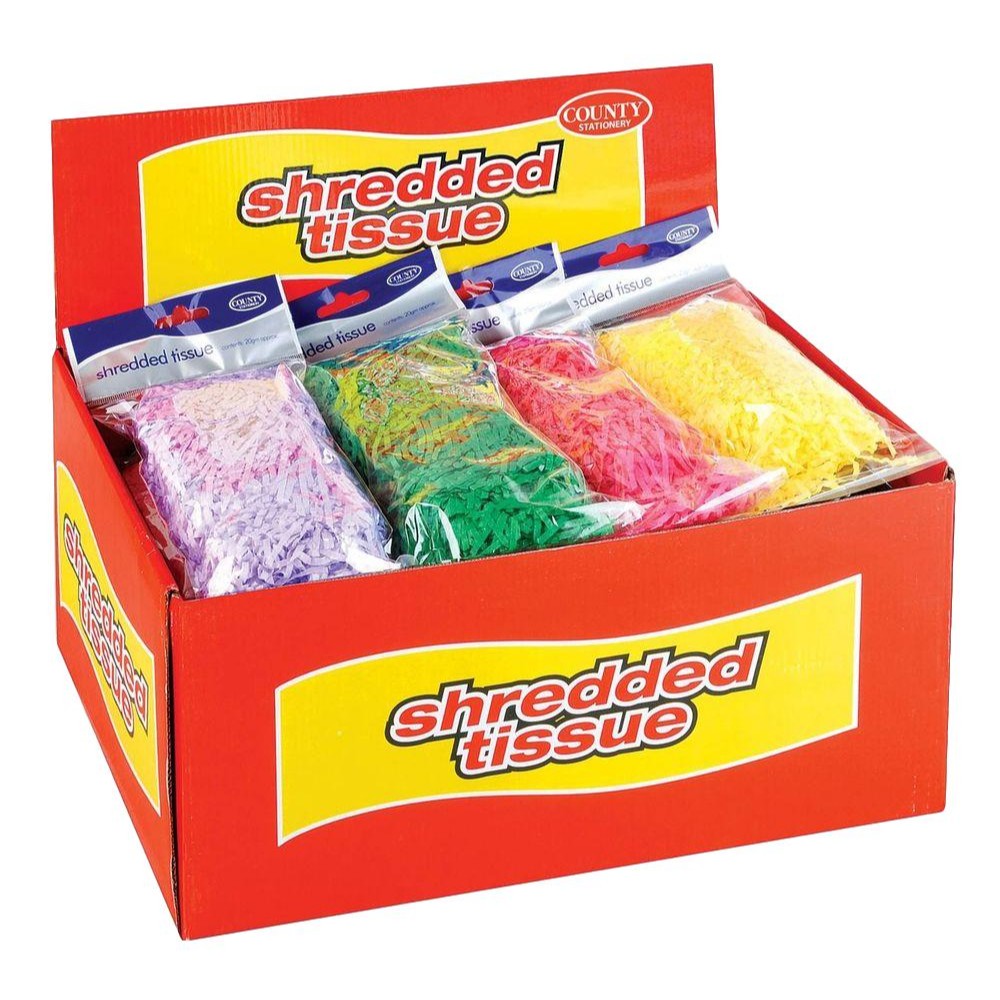 Box of 24 Assorted Coloured 20g Shredded Tissue
