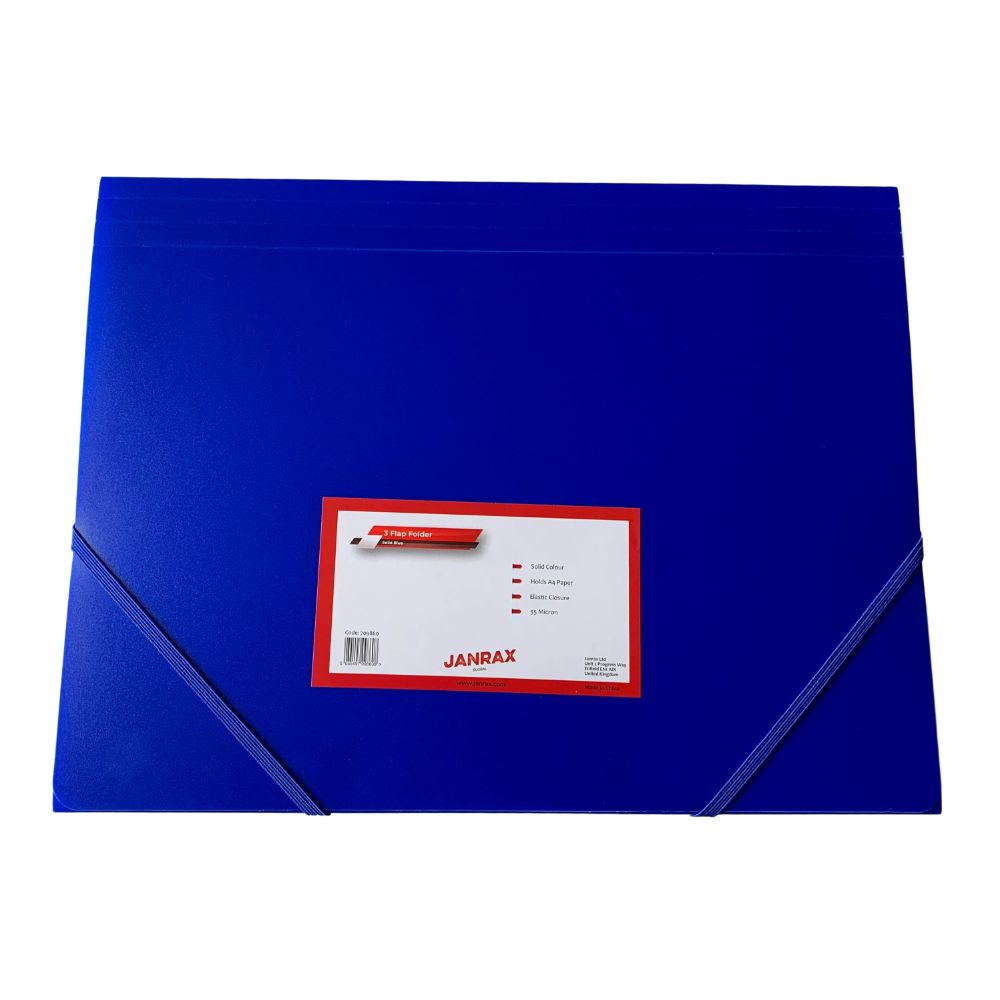 Janrax A4 Blue 3 Flap Folder with Elasticated Closure