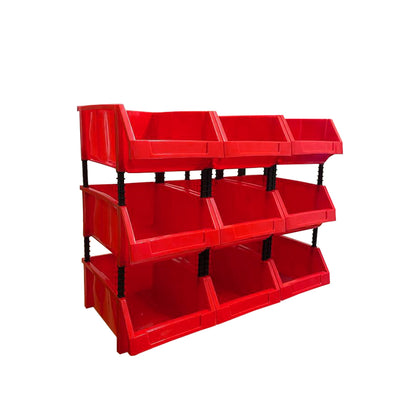 Stackable Red Storage Pick Bin with Riser Stands 400x245x154mm